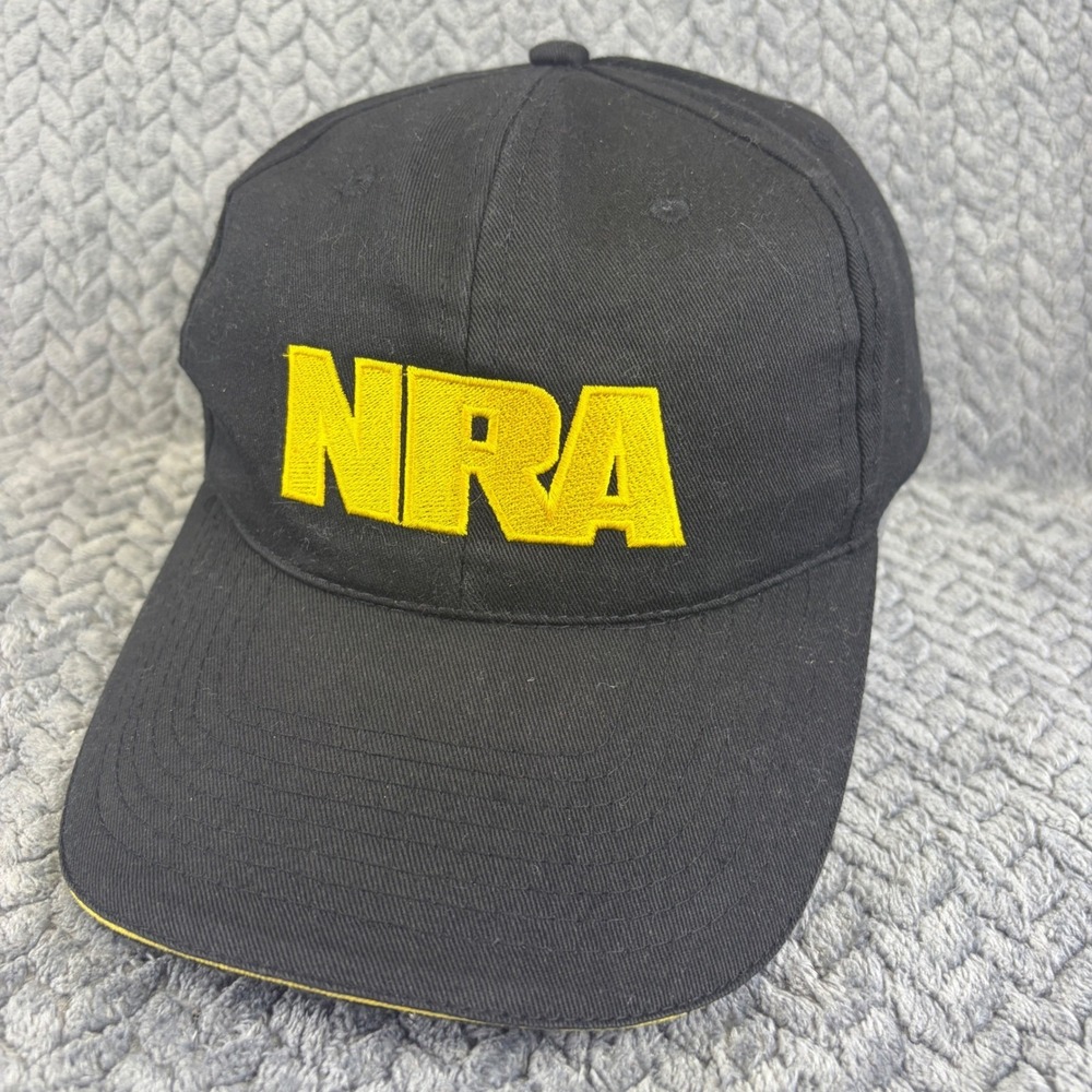 NRA Hat Black Yellow Embroidered American Flag Patch Adjustable Cotton Baseball